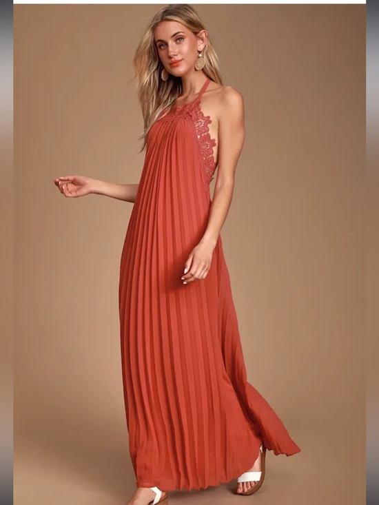 Lulus Dresses & Skirts - Lulu's Pleated Halter Maxi Dress in Terracotta